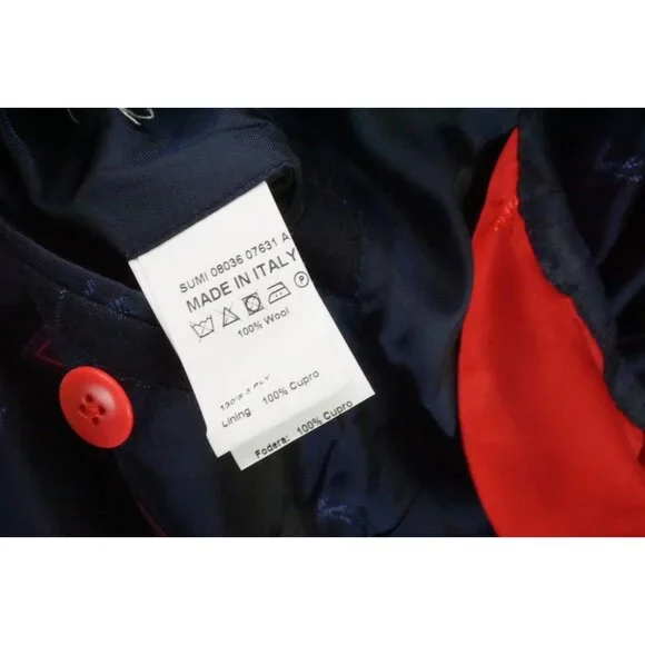 Isaia Napoli 130s Ply Wool Navy Blue Windowpane Sport Coat Jacket 56R NEW